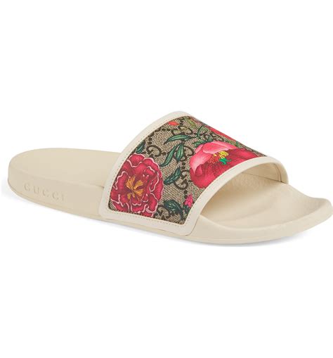 gucci blue floral slides|Gucci floral slides nordstrom.